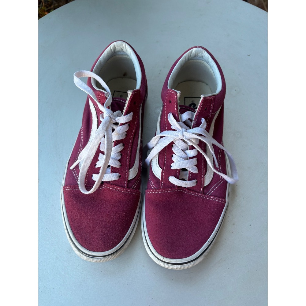 Vans Old Skool Burgundy Maroon White Low Top Sneakers Mens 6.5 Womens 8.0